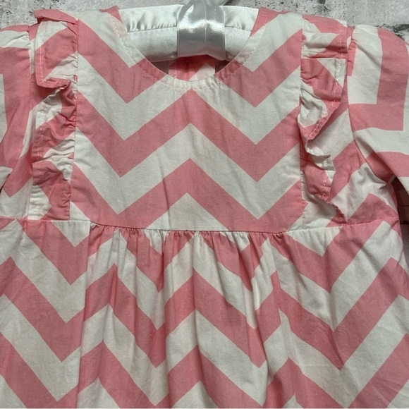 Southern Sunshine Kids 3T Pink White Chevron Ruffle Bell Sleeve Dress - Picture 2 of 8